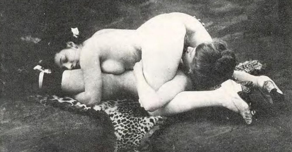vintage lesbians eating each other out on a leopard skin