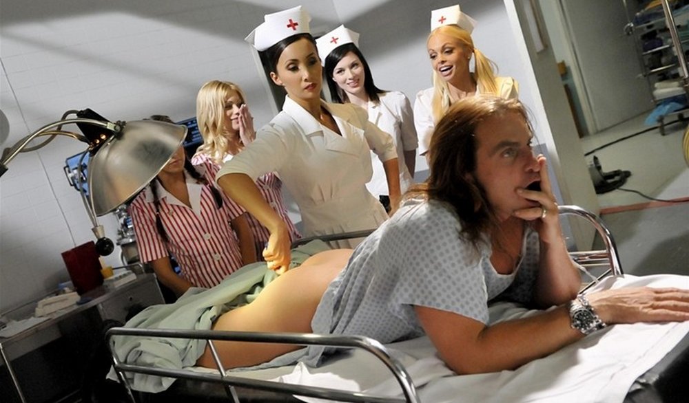 team of sexy nurses and candy stripers taking his temperature rectally