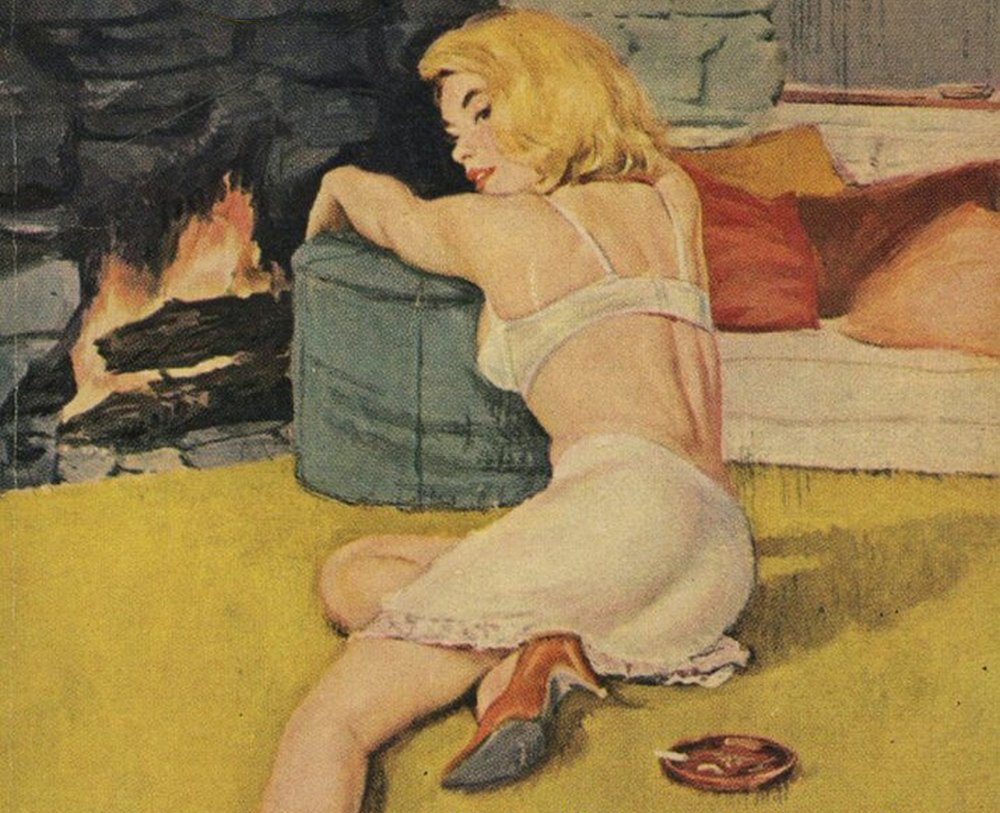 woman impatient to be fucked poses in front of a fireplace on a carefully chosen hassock
