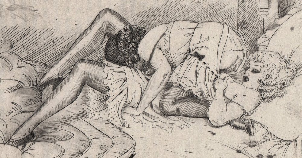Lesbians in frilly underthings pleasuring each other