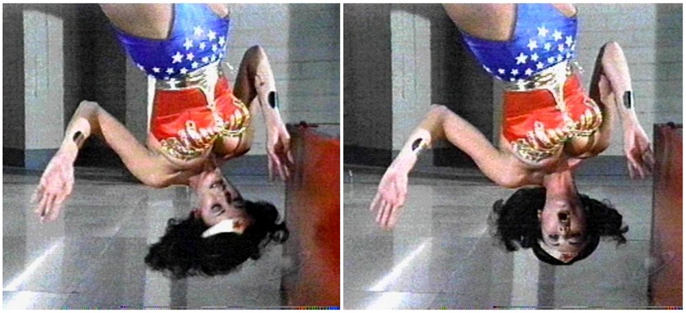 Wonder Woman hanging around in suspension bondage